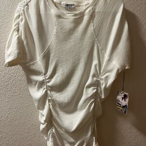White Birch White Ruched Short Sleeve Top